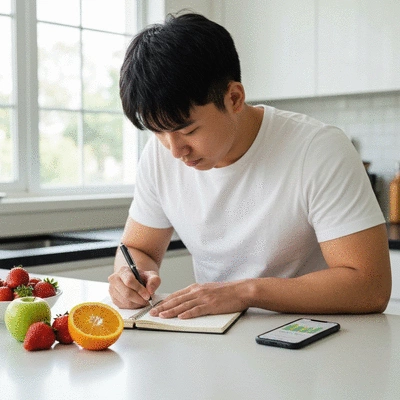 Planowanie zdrowych posiłków z notatnikiem i świeżymi składnikami
