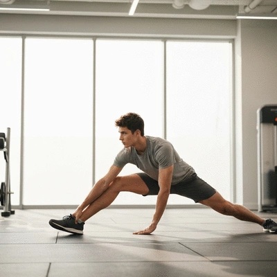 Person stretching before a workout, showing good form and flexibility in a modern gym setting