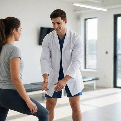 Physical therapist assisting a patient with knee rehabilitation exercises