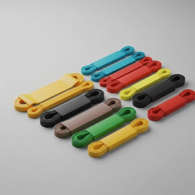 Set of various resistance bands in different colors and resistance levels
