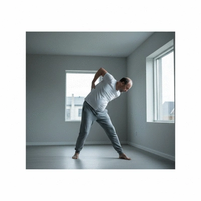 Person doing light stretches in a modern home environment
